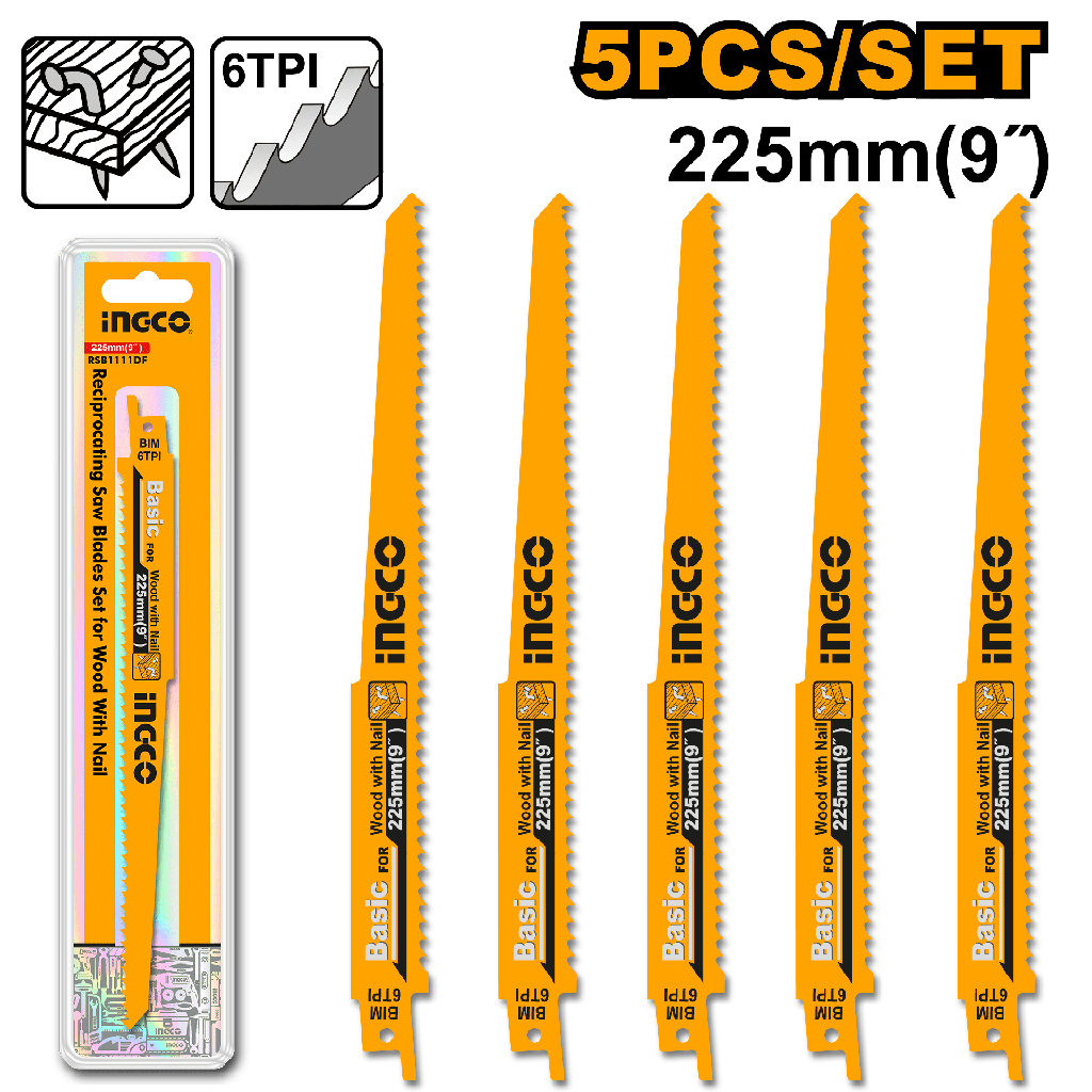 BLISTER 5 SIERRAS SABLE PARA MADERA  INGCO RSB1111DF