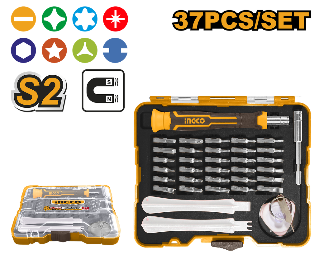 SET 37 PIEZAS DE DESTORNILLADORES DE PRECISIÓN INGCO HKSDB0378