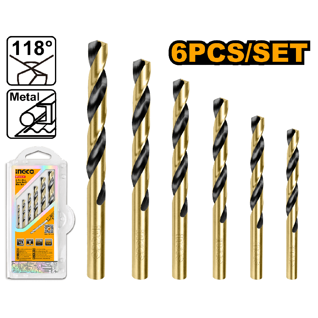 SET BROCAS 6 PCS HSS PARA METAL INGCO AKDB1065