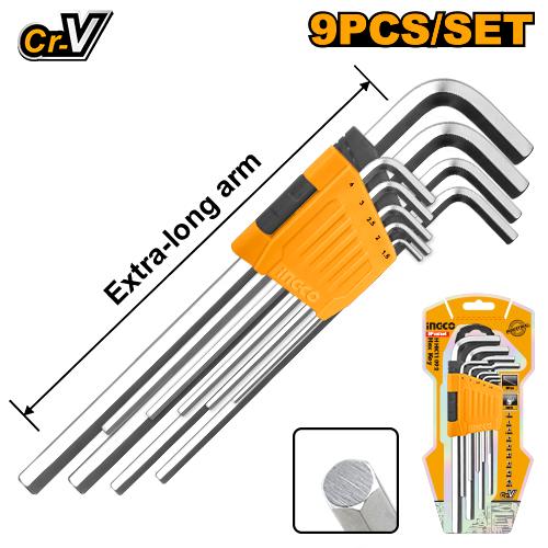 SET 9 PCS LLAVES ALLEN EXTRALARGAS INGCO  HHK11092