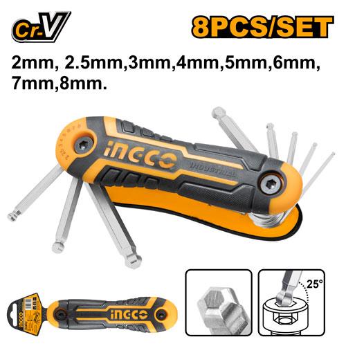 SET 8 PCS LLAVES ALLEN BOLA PLEGABLE  INGCO HHK14082