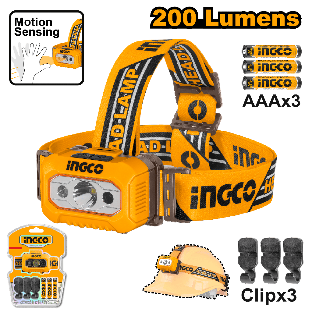 LINTERNA FRONTAL 200 LUM   INGCO HHL013AAA8