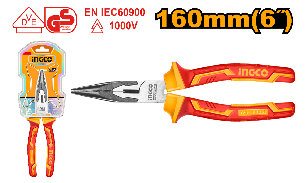 ALICATE BOCA SEMI REDONDA  LARGA ELECTRICISTA 160MM INGCO HILNP28168