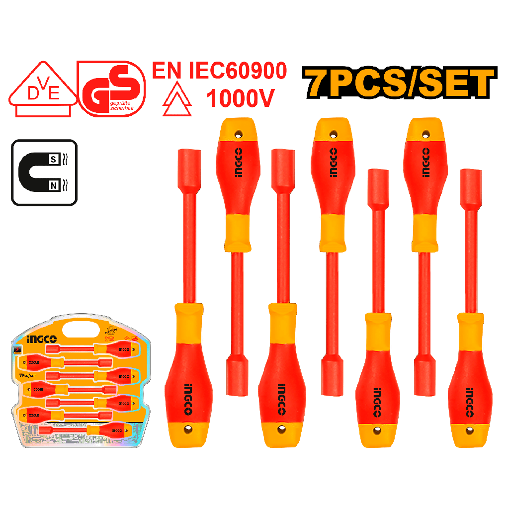 SET DESTORNILLADORES TUERCA HEXAGONALES ELECTRICISTA 7 PCS  INGCO HKISD0701
