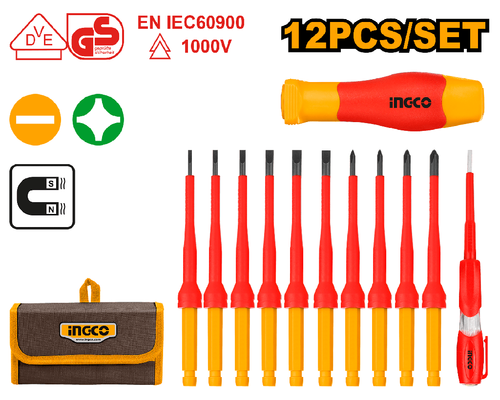 SET DESTORNILLADORES PUNTAS INTERCAMBIABLES  ELECTRICISTA 12 PCS  INGCO HKISD1201