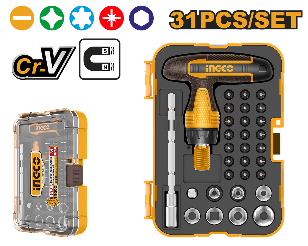 SET DESTORNILLADOR 31PCS MANGO T INGCO HKSDB0318