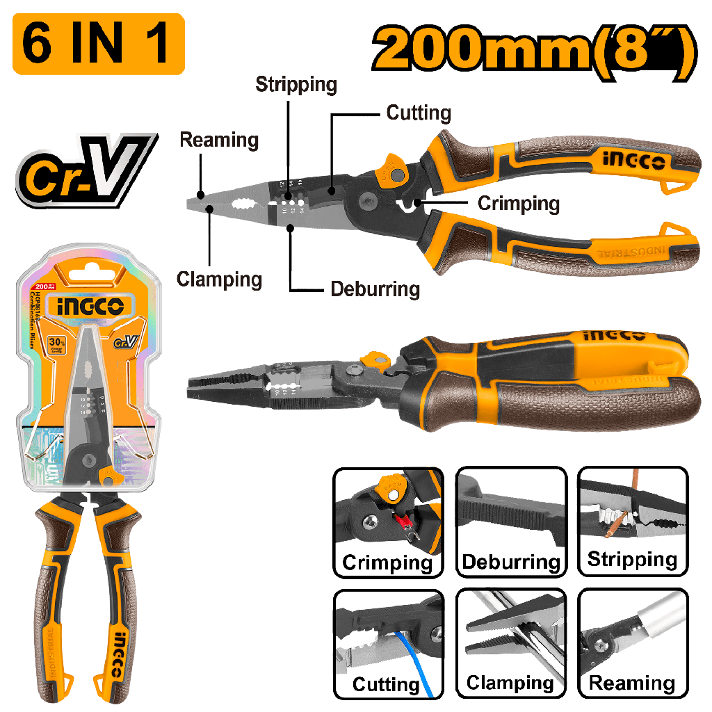 ALICATE PRO 200MM MULTIFUNCIONES 6 EN 1 INGCO HMFLNP28200