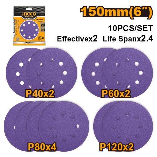 SET DISCOS LIJA ZIRCONIO 150 MM INGCO AKRS150103