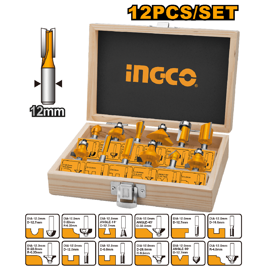 SET FRESAS 12 PCS DE 12MM  INGCO AKRT1221
