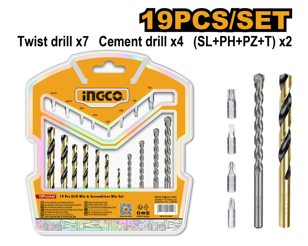 SET DE BROCAS 19 PCS INGCO AKSDB1901
