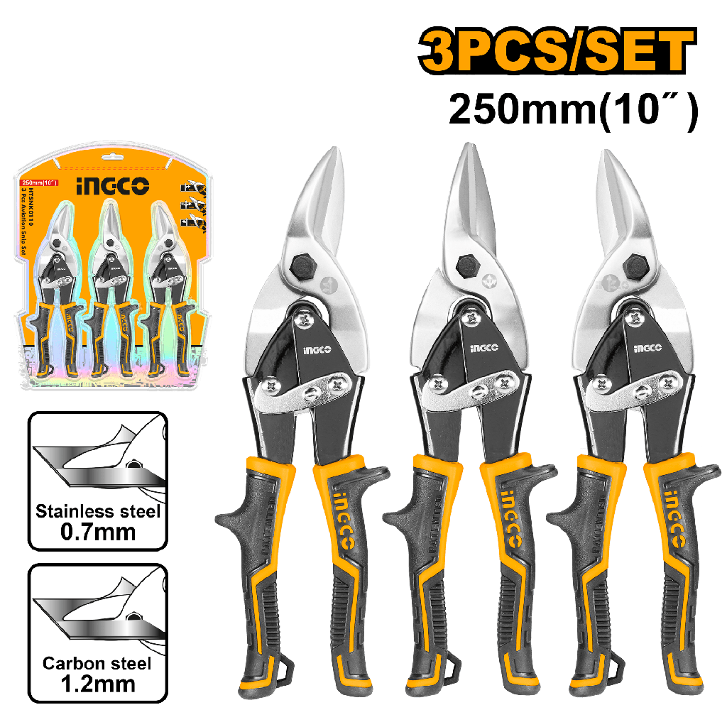 SET 3 PCS  TIJERAS CHAPA  INGCO  HTSNK0110