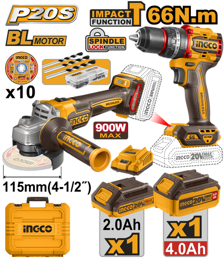 [CKLI20273E] [2501] PACK DE HERRAMIENTAS INALÁMBRICAS DE 2 PIEZAS INGCO CKLI20273E