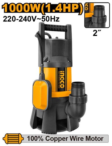 [SPD10001] [0550] BOMBA SUMERGIBLE DE AGUAS NEGRAS 1000W INGCO SPD10001