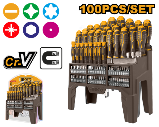 [HKSD10028] [1294] SET DE DESTORNILLADORES DE 100 PIEZAS INGCO HKSD10028