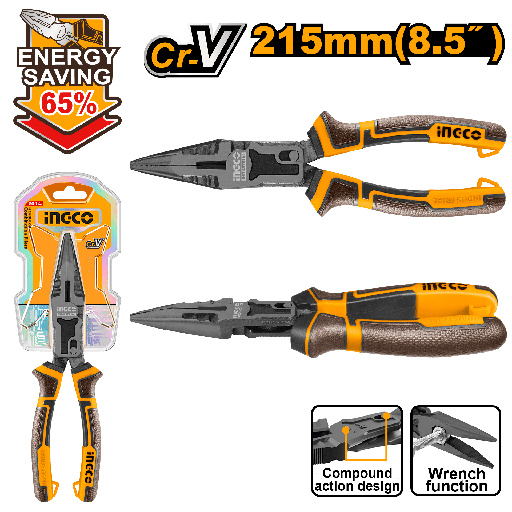 [HCLNP58200] [1056] ALICATE PRO BOCA SEMIREDONDA LARGA 200MM  INGCO HCLNP58200