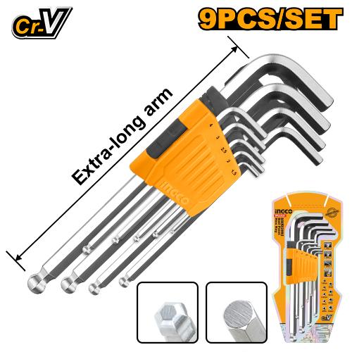 [HHK12092] [0166] SET 9 PCS LLAVES ALLEN BOLA EXTRALARGA INGCO  HHK12092