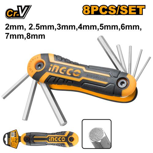 [HHK14081] [0169] SET 8 PCS  LLAVES ALLEN PLEGABLE INGCO  HHK14081