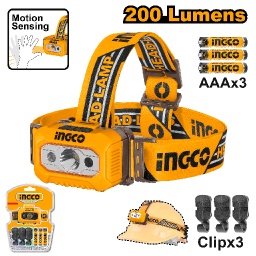 [HHL013AAA8] [0185] LINTERNA FRONTAL 200 LUM   INGCO HHL013AAA8