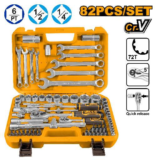 [HKTS42802] [1047] MALETA HERRAMIENTAS 82 PCS 1/4"- 1/2"  HKTS42802