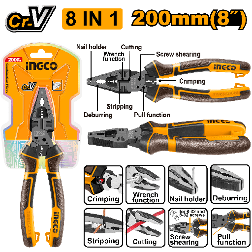 [HMFCP28200] [1053] ALICATE PRO 200MM MULTIFUNCIONES 8 EN 1 INGCO HMFCP28200