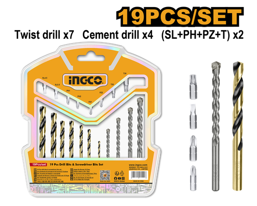 [AKSDB1901] [1255] SET DE BROCAS 19 PCS INGCO AKSDB1901