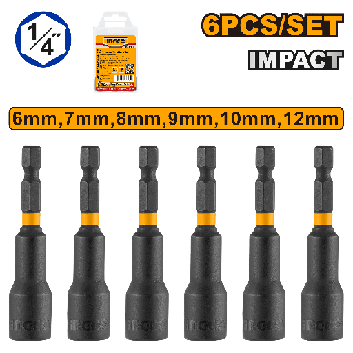 [AMN65061] [1067] SET 6 PCS VASOS IMPACTO HEXAGONALES 1/4 " INGCO  AMN65061